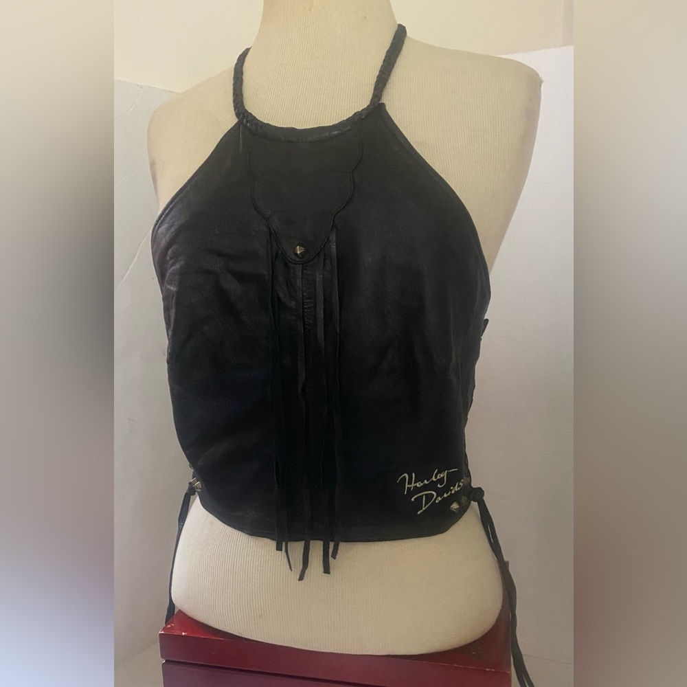 Harley-Davidson Black Leather Halter Top